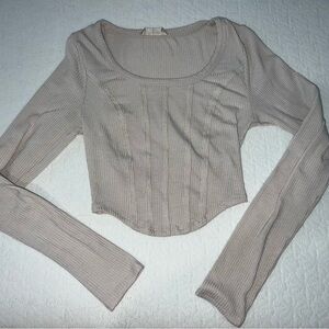 Altar'd State Cream Colored Ribbed Long Sleeve Top Size XS